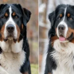 Comparison of a Greater Swiss Mountain Dog (left) and a Bernese Mountain Dog (right)