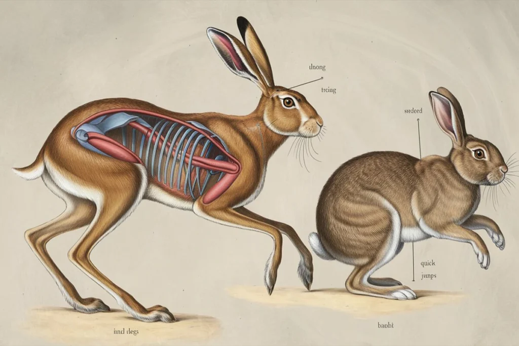 Anatomical illustration comparing a hare and a rabbit.