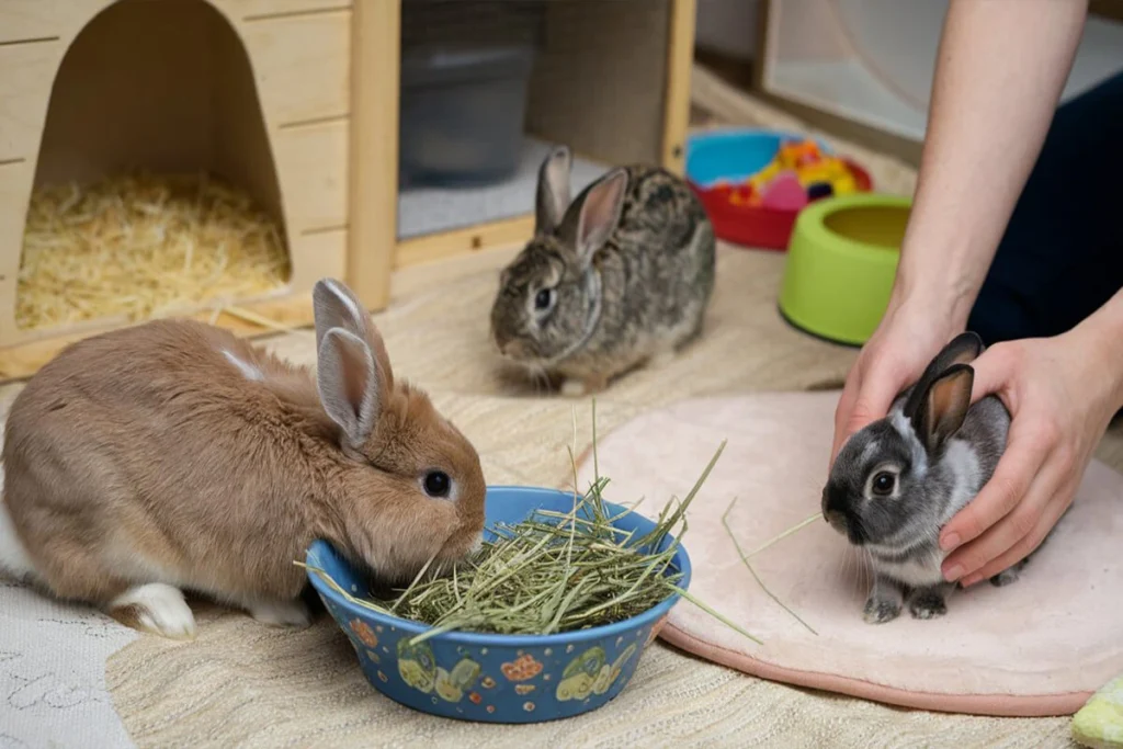  Rabbits eating.