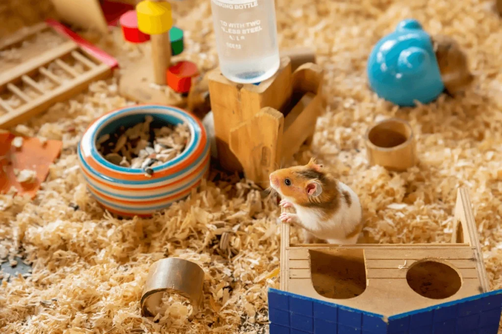 A Cute Syrian Hamster in it's Enclosure