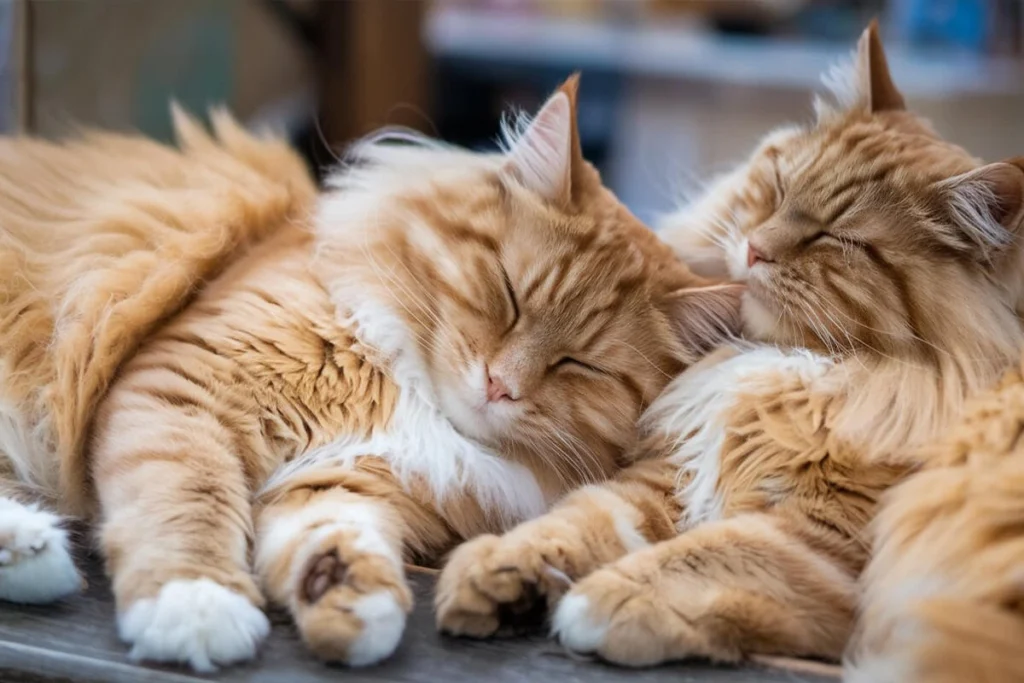  Two ginger Pets cuddling together.