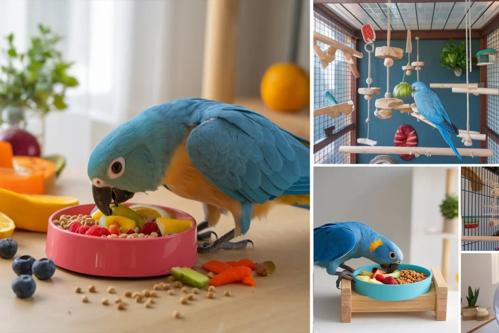 Blue Quaker Parrot Enjoying a Healthy Meal