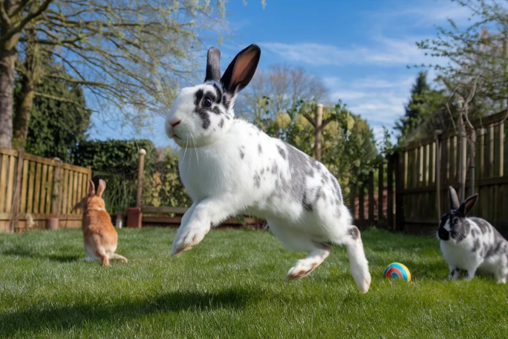 Rabbit leaping in the air. Is it a bunny or a rabbit, a question of size and cuteness!