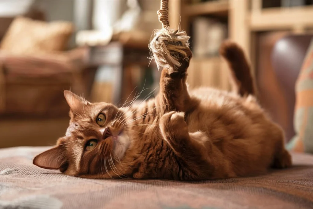 Cinnamon Brown Ragdoll cat playing with a toy.