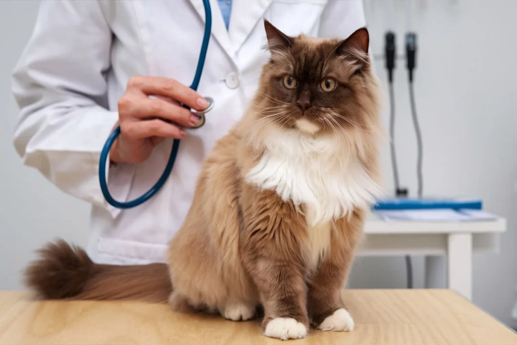 Ragdoll cat at the veterinarian.