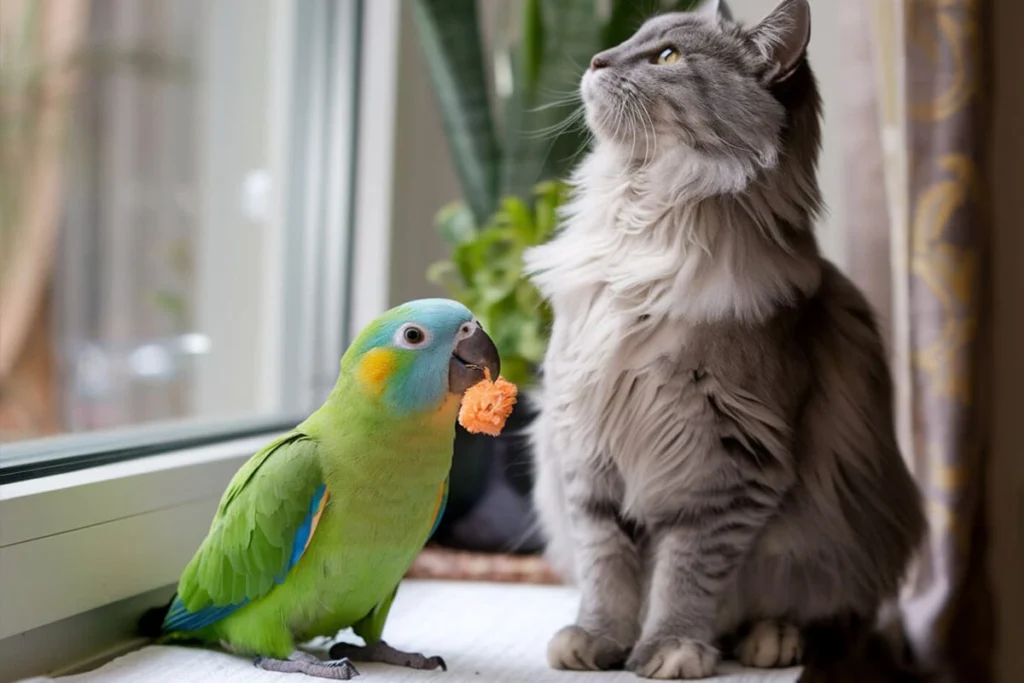 Quaker Parrot and Cat. Why Are These Beauty Quaker Parrots Illegal