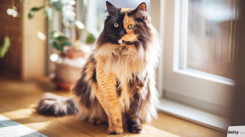 A long haired cat with a striking half-black, half orange face sitting by a sunny window, how to tell if your cat is a chimera?